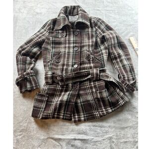 Apollo Womens Plaid Wool Blend Coat Medium Belted Dark Academia Heritage